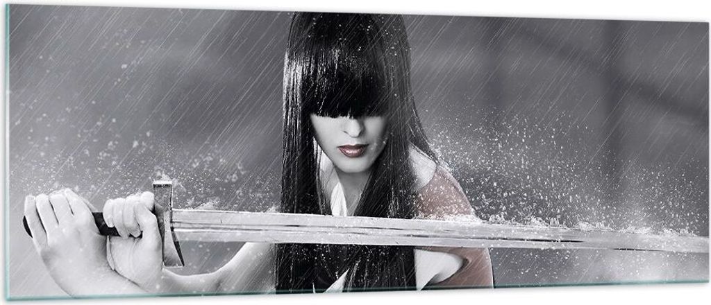 Bilder auf glas - Frau Aggression Schwert - 140x50cm - Glasbilder - Wandbilder - Kunstdruck - zum Aufhängen bereit - Wanddekoration aus Glas - Gla...