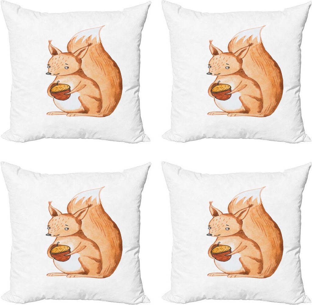 ABAKUHAUS Eichhörnchen Kissenbezug Set (4 Stück), Waldtier Hält Acorn, Moderner Doppelseitiger Digitaldruck, 60 cm x 60 cm, Ginger Pale Brown