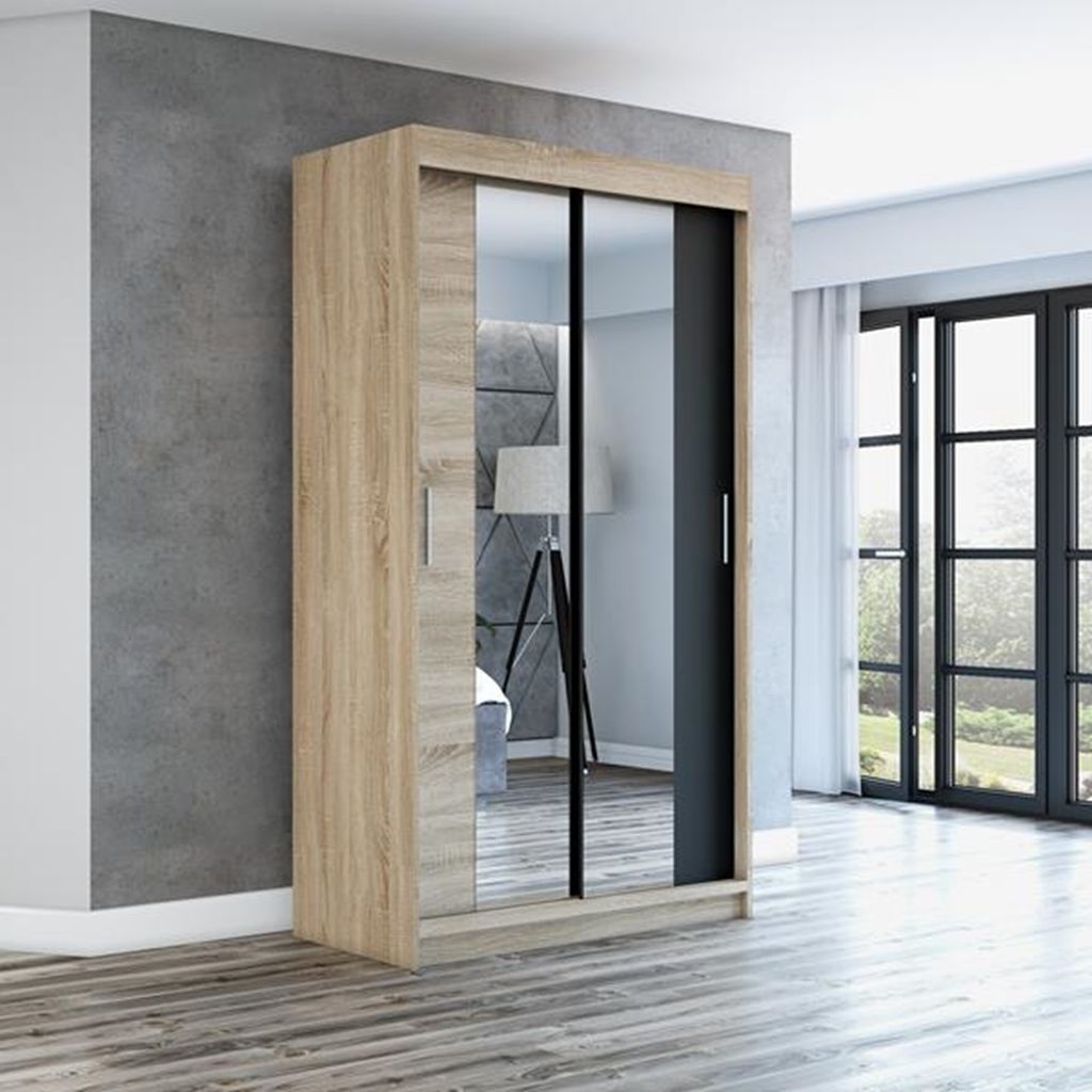 Schwebetürenschrank, 2-türig Schrank 120 cm mit Spiegel NEO