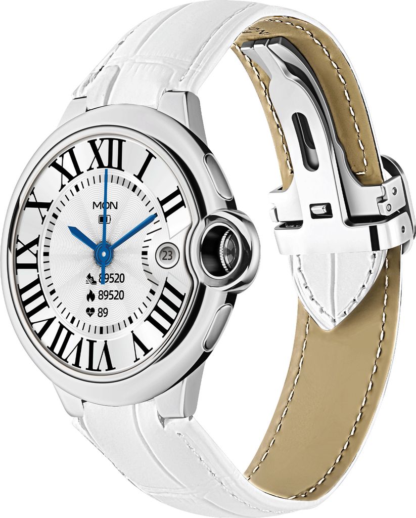 AW28 Smart-Sportuhr 1,32-Zoll-Bildschirm, Bluetooth-Uhr BT5.0, IP67 wasserdicht, Super-Multisport-Modus, silberfarbener + weißer Gürtel (eingebau...