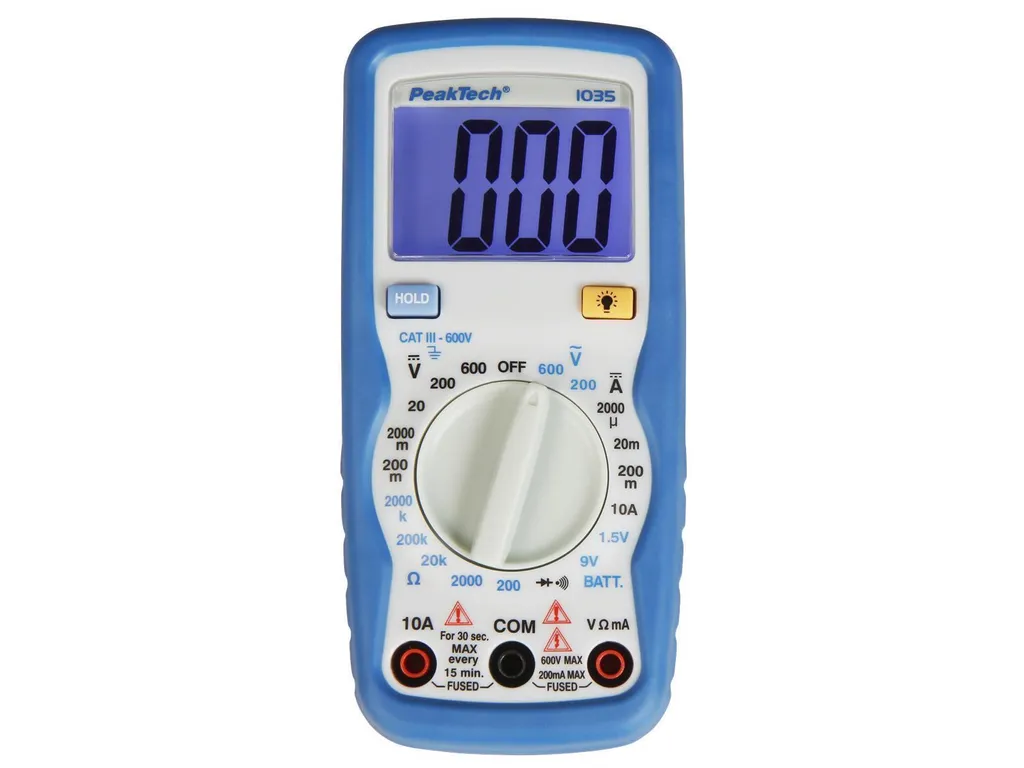Multimètre PeakTech 1035 avec rétroéclairage et test de batterie intégré 9V - 2