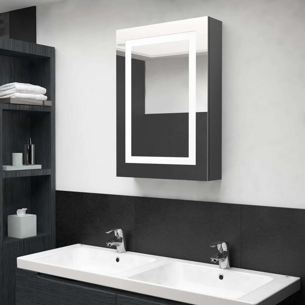 The Living Store LED-Spiegelschrank fürs Bad Glänzend Grau 50x13x70 cm