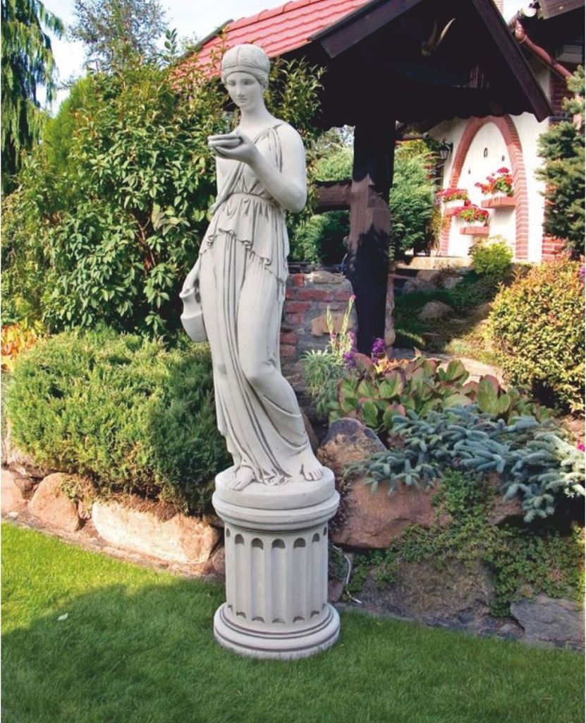 Casa Padrino Jugendstil Garten Deko Skulptur Frau auf Säule Grau H. 224 cm