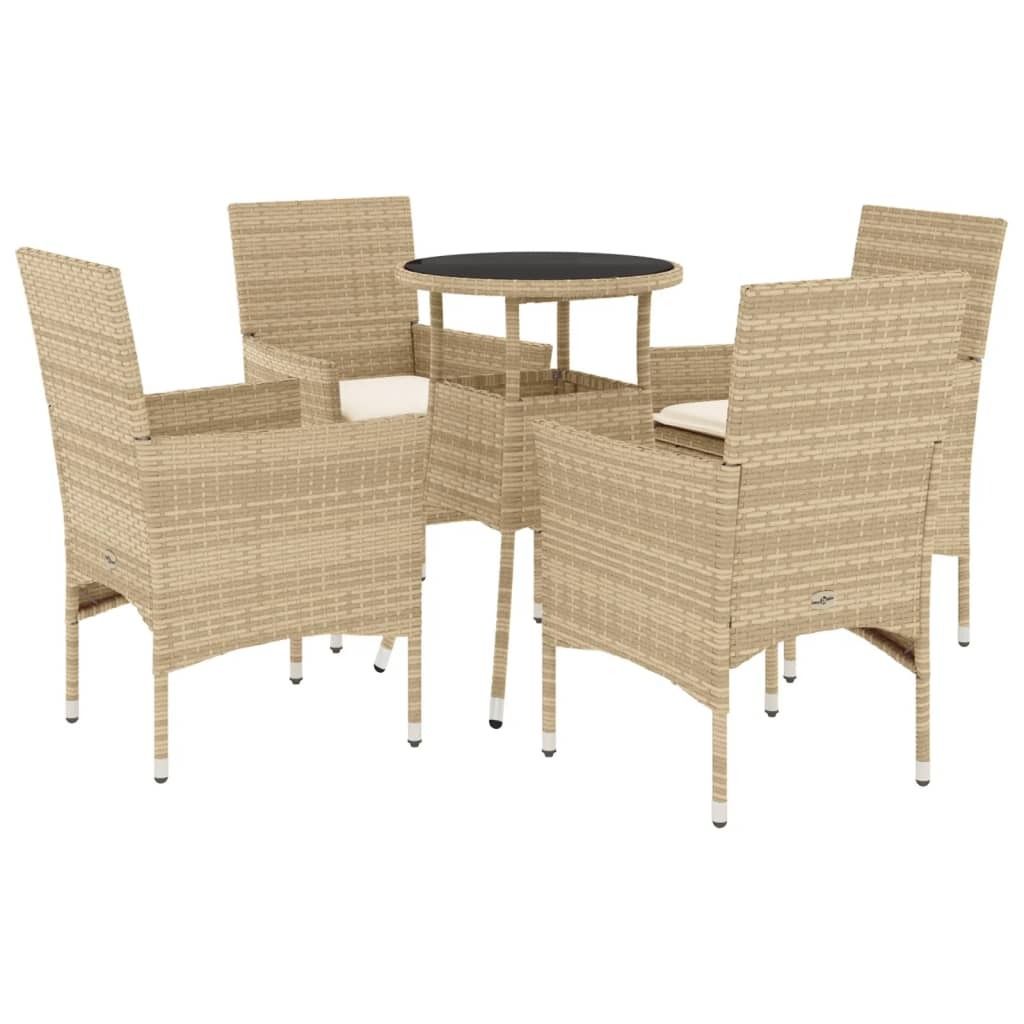 SYFAX 5-tlg. Garten-Essgruppe mit Kissen Beige Poly Rattan und Glas