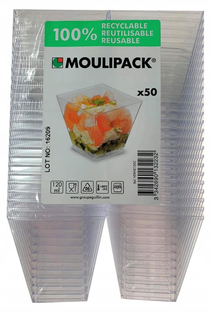 50x Tasses à dessert carrées 120 ml - Tasses réutilisables Image du produit 