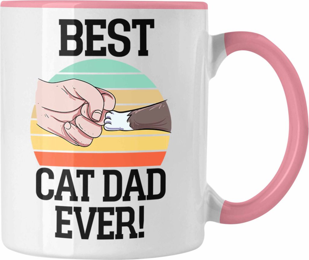 Trendation - Geschenkidee für Katzen-Papa Tasse Katzenmotiv Best Cat Dad Ever (Rosa)