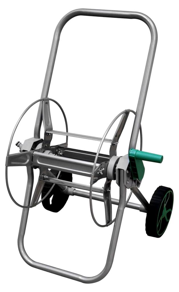 Schlauchwagen aus Stahl für 50 m Schlauch, 57x51x70 cm, mit integrierter Kurbel und 1/2 & 3/4 Zoll Anschlüssen