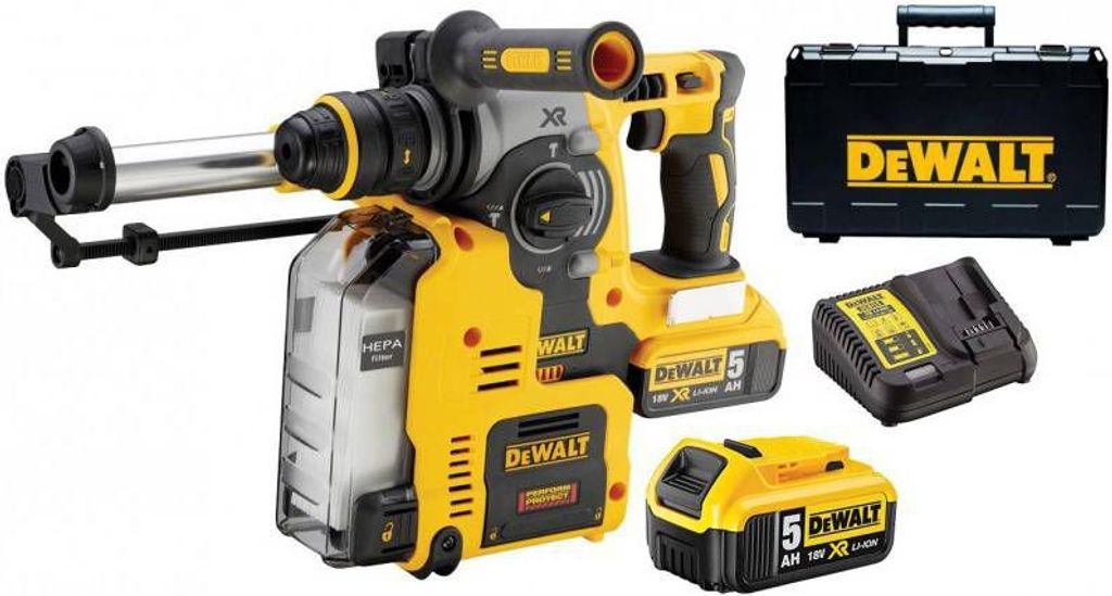 DeWALT Akku-Kombihammer DCH275P2-QW 18V 5Ah SDS-plus mit Absaugung bürstenlos - BG Bau gefördert