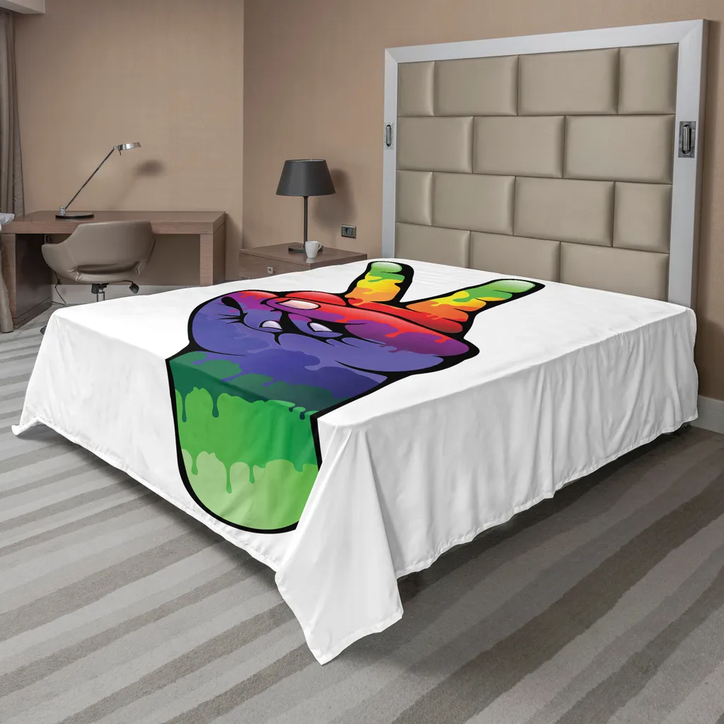 ABAKUHAUS Drap de Lit Multicolore 260x228 cm avec Imprimé Paix et Amour