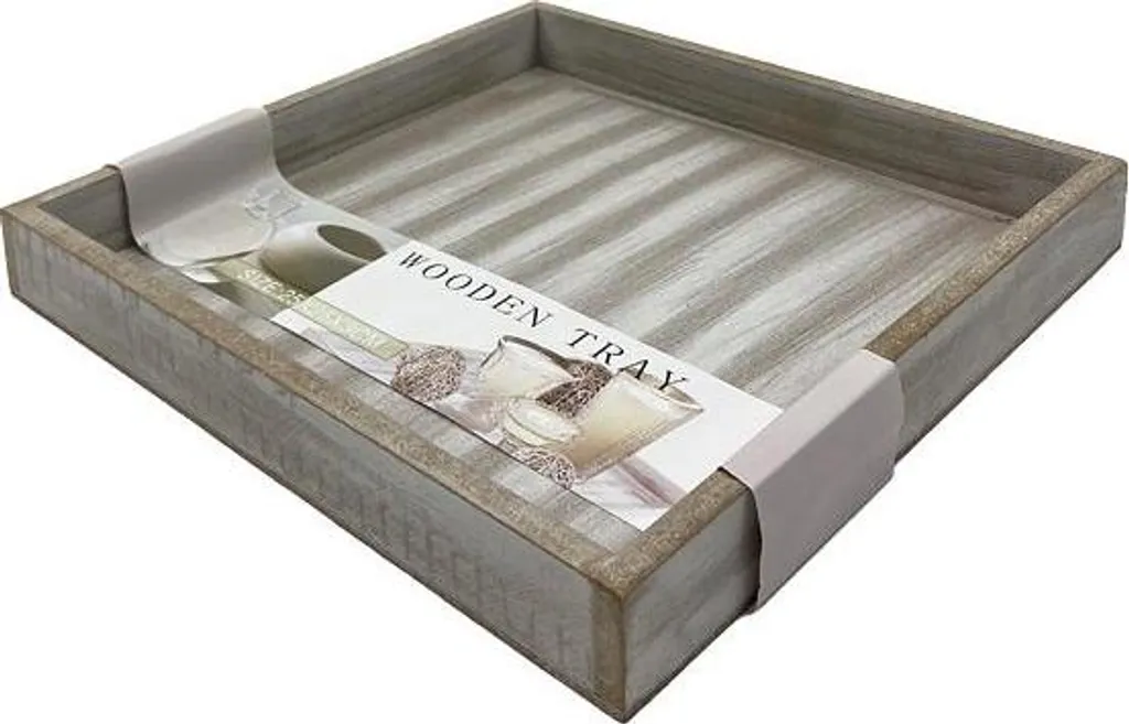 Plateau bois gris 25x25 cm anti-débordement pour un service sans faute
