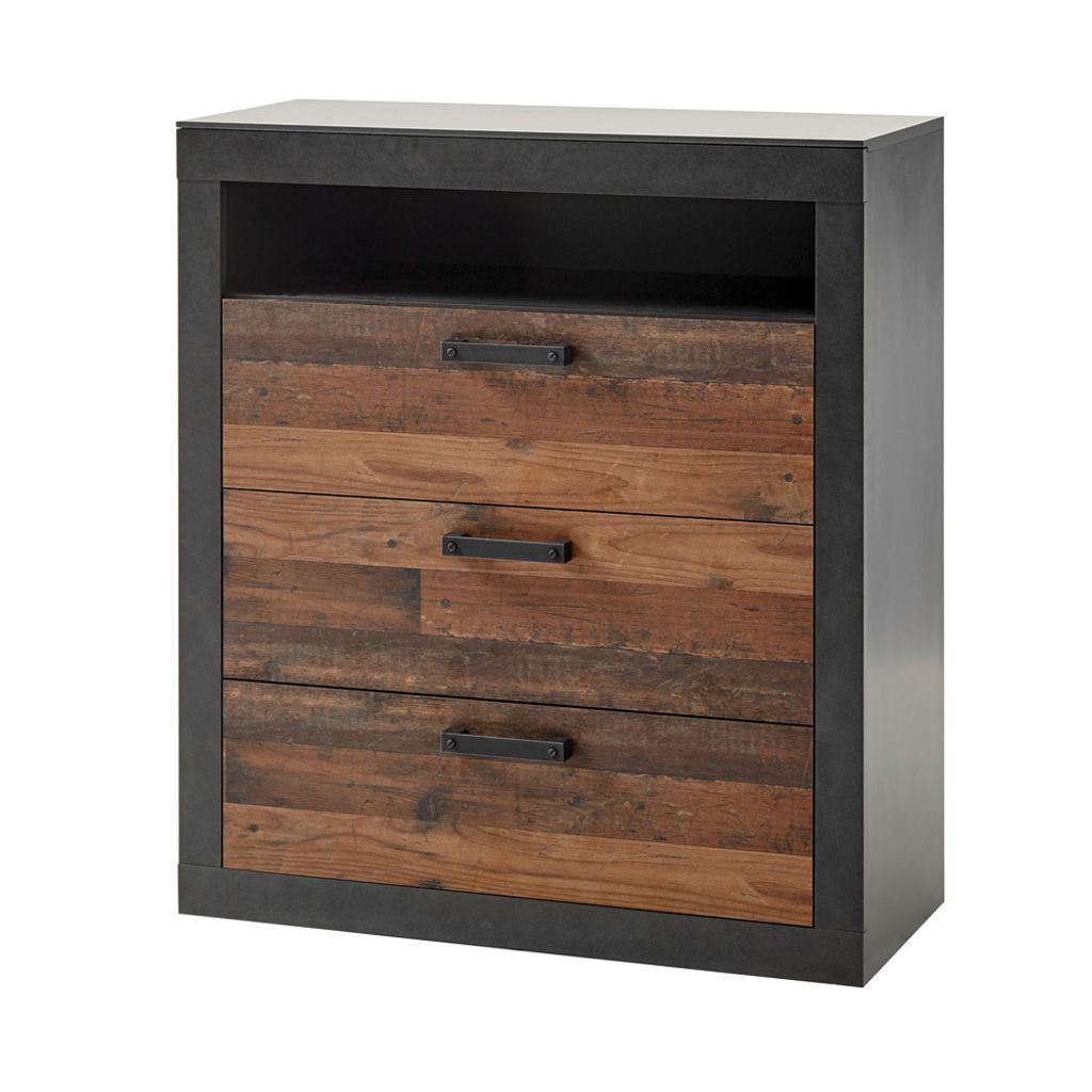 Kommode Industrial Look BERLIN-S-61 in Matera anthrazit/grau mit Old Mix Nachbildung, BxHxT ca. 92x104x40 cm