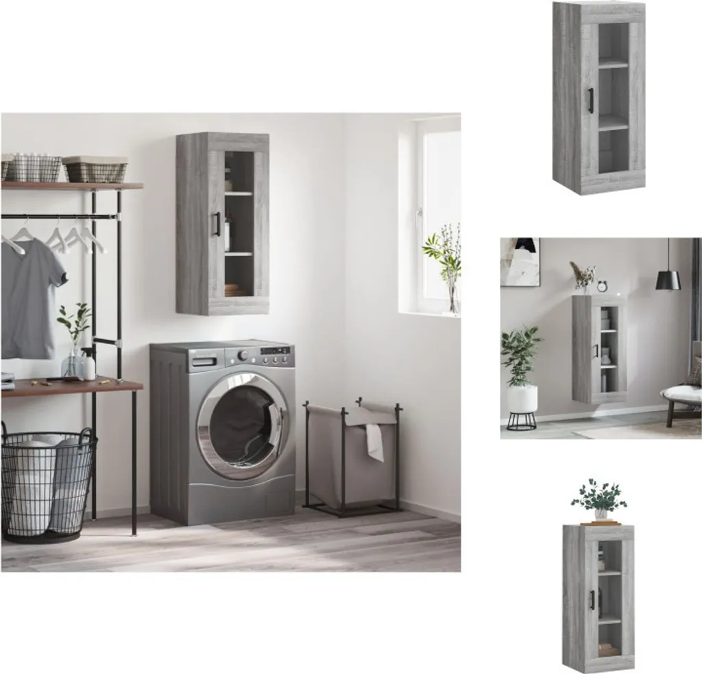 vidaXL Mobile a Parete Grigio Sonoma - 34,5x34x90 cm Salvaspazio
