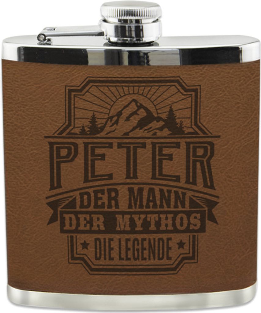 Personalisierter echter Kerl Flachmann mit Namen- Peter Produktbild 