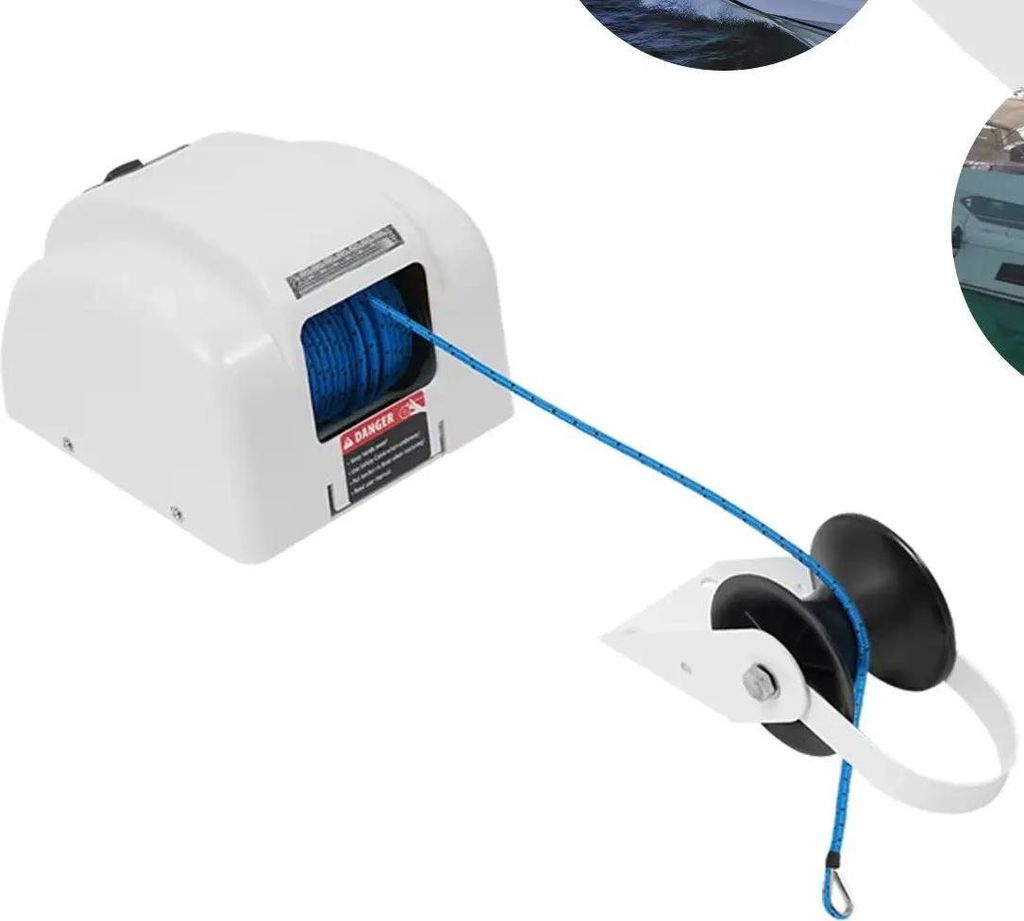 Elektrische Ankerwinde für Boot - 12V - Kabellose Fernbedienung - Max. Last 20 kg - Empf. Ankergewicht 9–13,6 kg - Seilbruchlast 317,5 kg - Beige