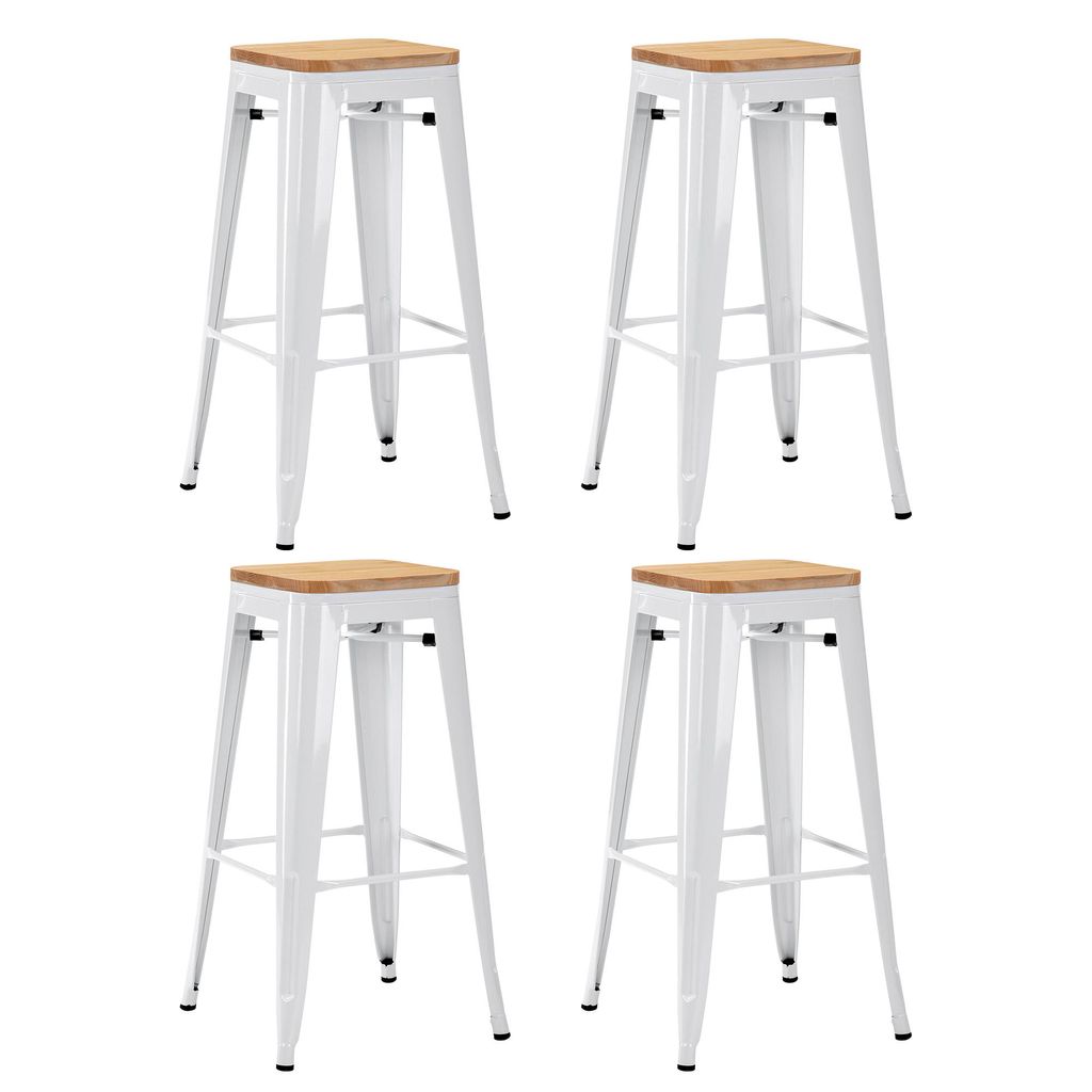 4x Stuhl Hocker Metall Farbwahl Used Look Sitzfläche Holz Produktbild 