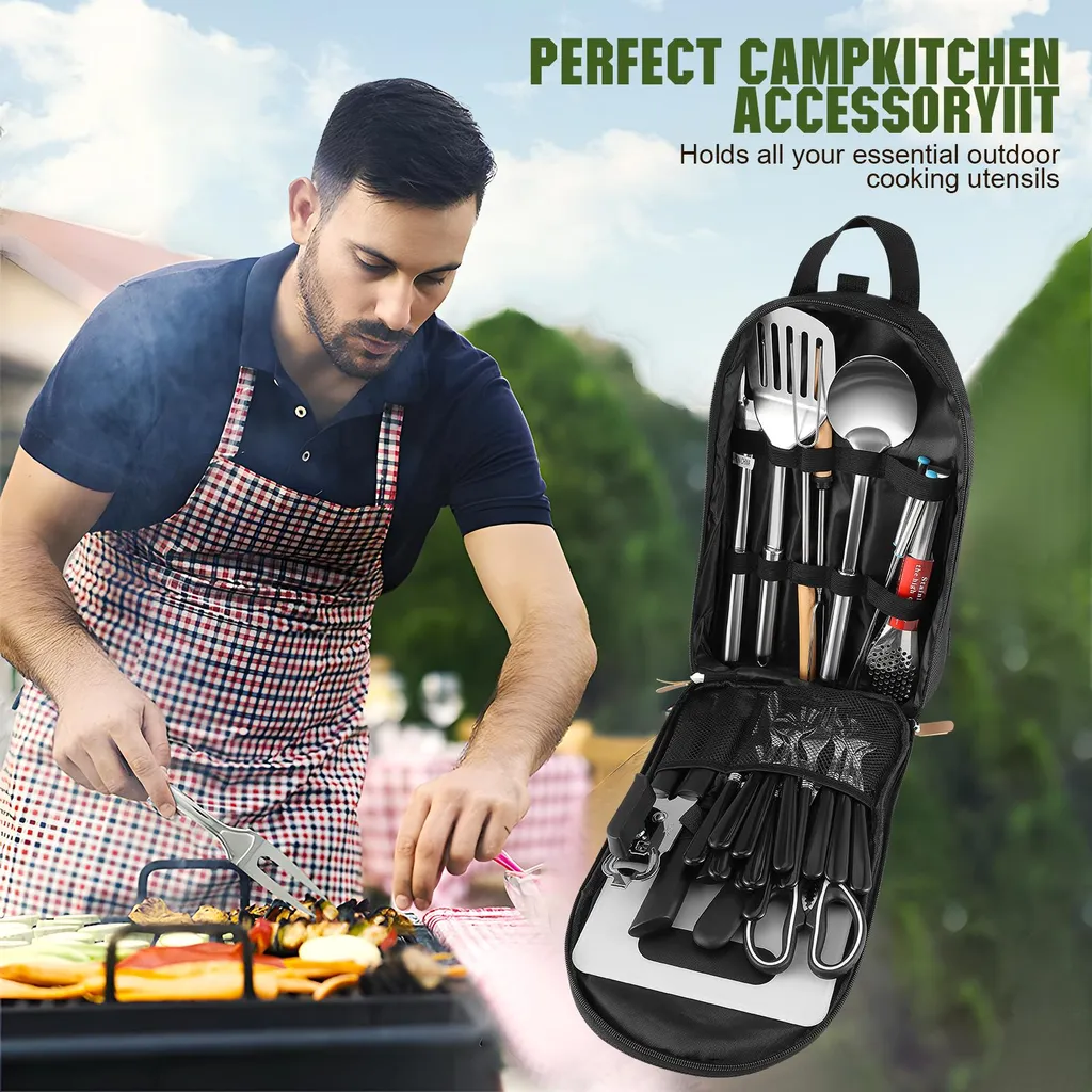 Kit cuisine camping inox 27 pièces : solution gain de place et cuisson saine