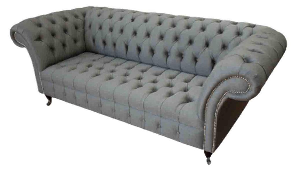 Sofa 3 Sitzer Couch Stoff Modern Luxus Grau Chesterfield Dreisitzer Neu