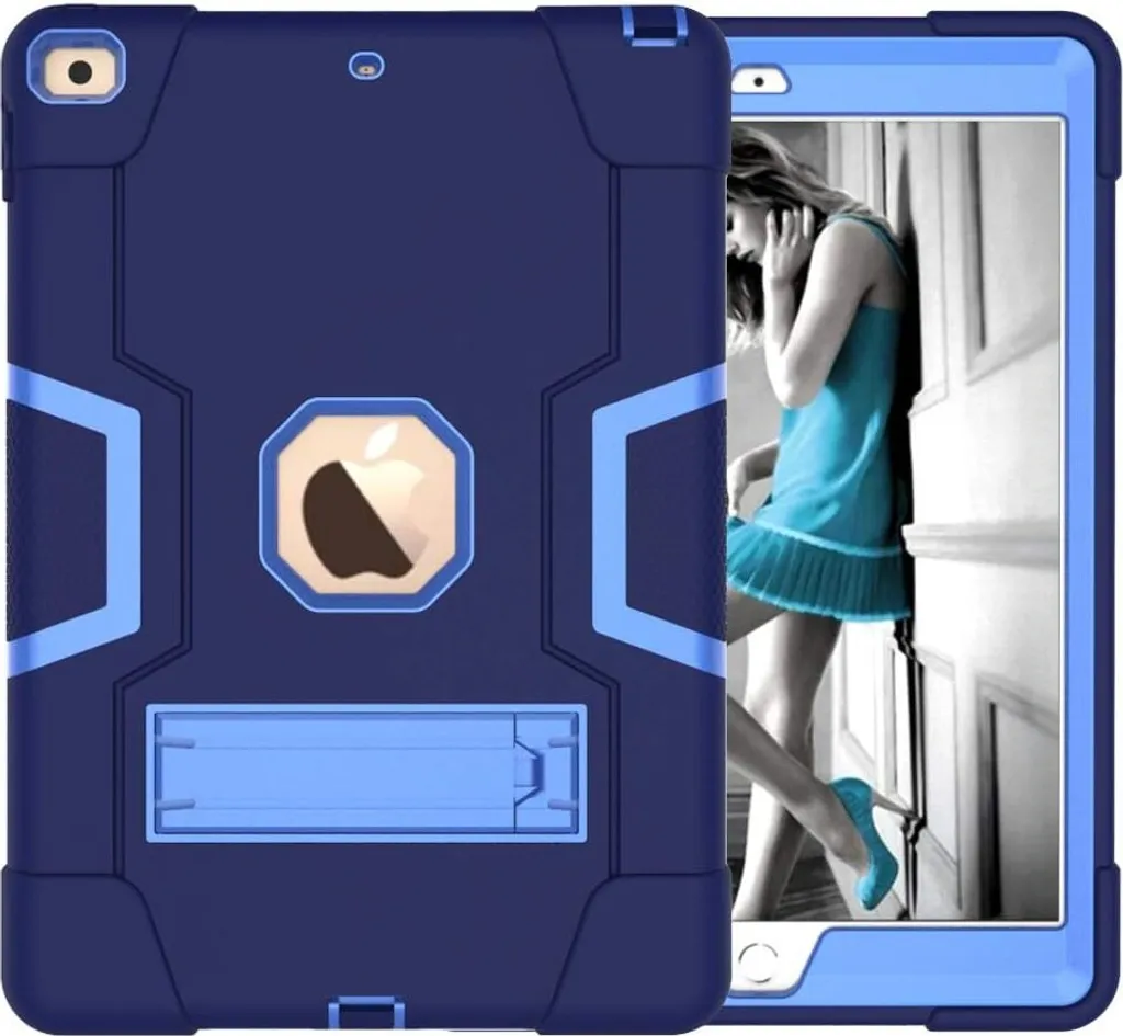 Protection iPad 9.7 antichoc blindée bleue avec support de visionnage