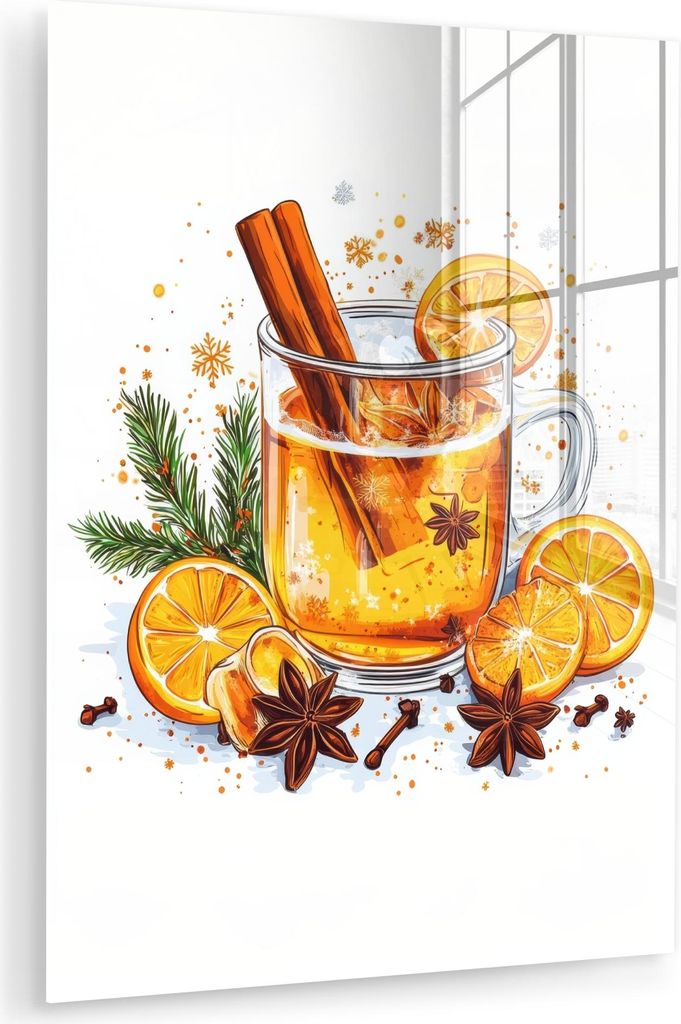 MuchoWow Glasbilder - Bilder auf Wandbild - Foto auf Glas Heiß - Tee - Orange - Zimt 30x40 cm Wanddekoration aus Glas - Acrylglasbild - Acrylbilde...
