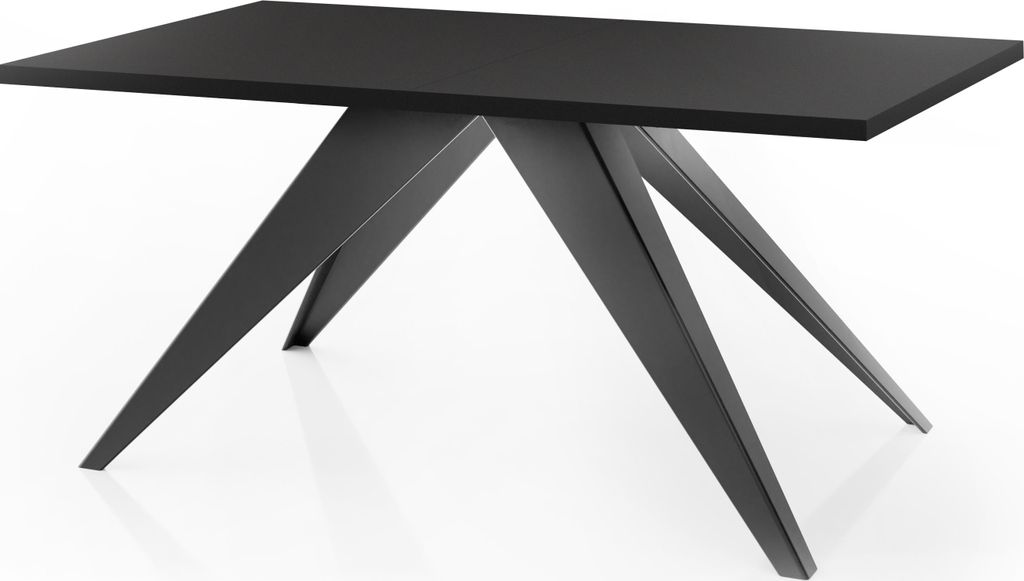 Esstisch Vance im Modern Still, Rechteckig Tisch - Ausziehbar von 160 cm bis 260 cm, Pulverbeschichtete Schwarzen Metallbeine - 160 x 90 cm - Schwarz