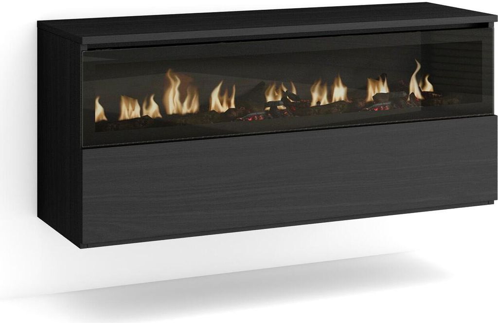 Elektrokamin LED, 102x35x45cm, 1 Öffnung, 1 Tür, Elektrokamin. Hängend, Schwarz