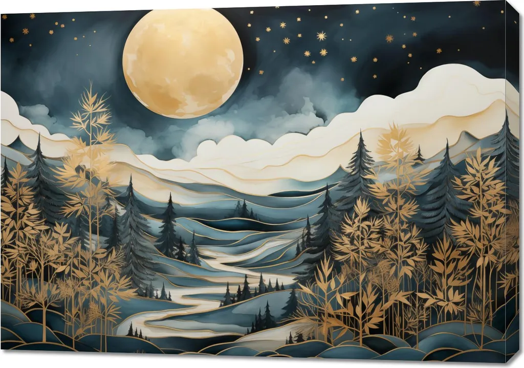 Quadro 100x70 Sussurri della Foresta Notturna: Arte su Tela Premium