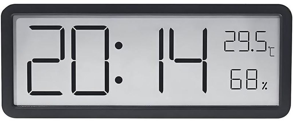 Digitale Wanduhr Schwarz, 20 cm, mit Temperatur, Produktbild 