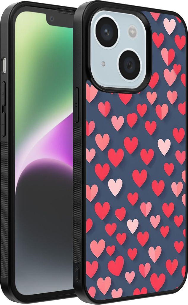 Smartphonica Telefon Fall fit für iPhone 14 mit rosa und roten Herzen Impressum - TPU Backcover Fall mit rosa und roten Herzen Design
