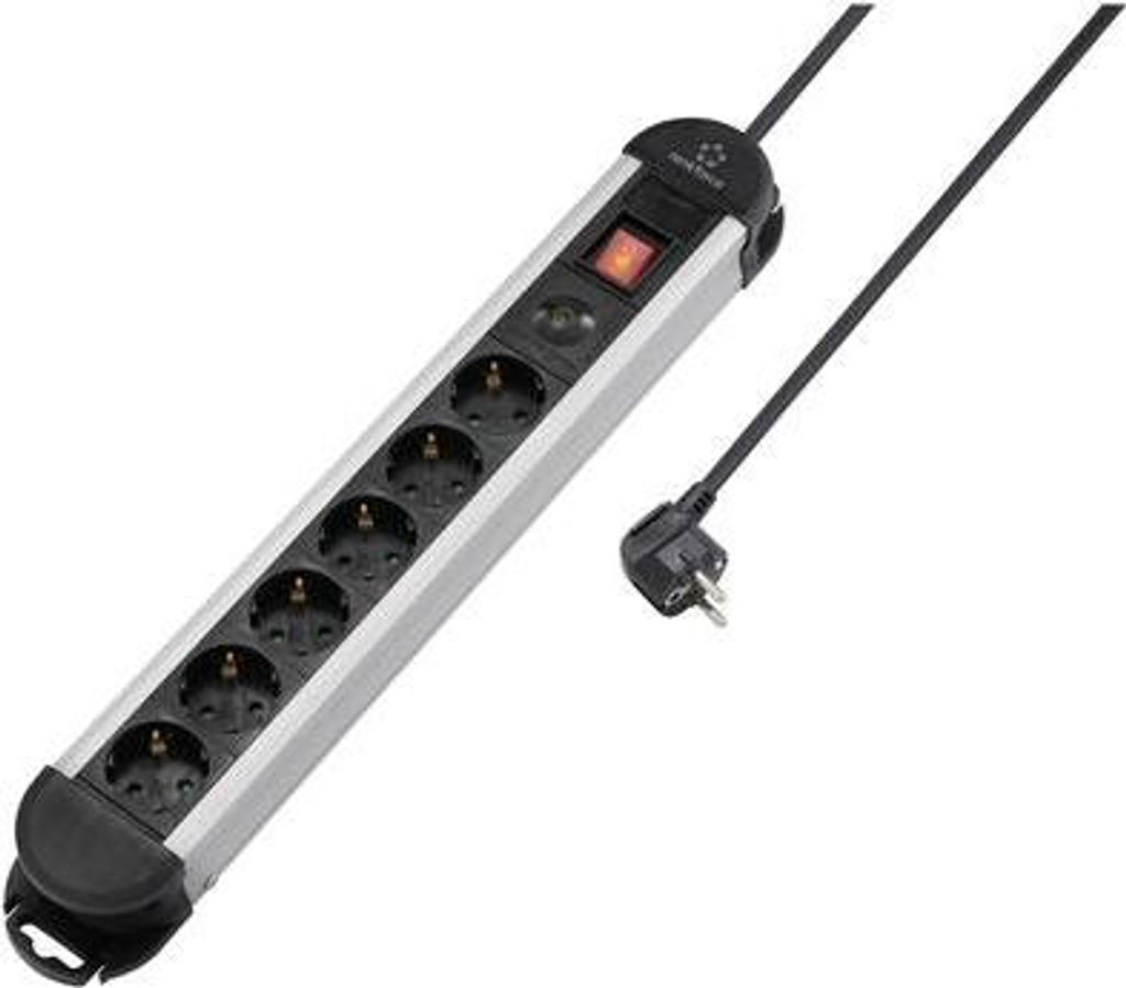 Renkforce RF-6417718 Überspannungsschutz-Steckdosenleiste 6fach Schwarz, Aluminium Schutzkontakt 1 St. (RF-6417718)