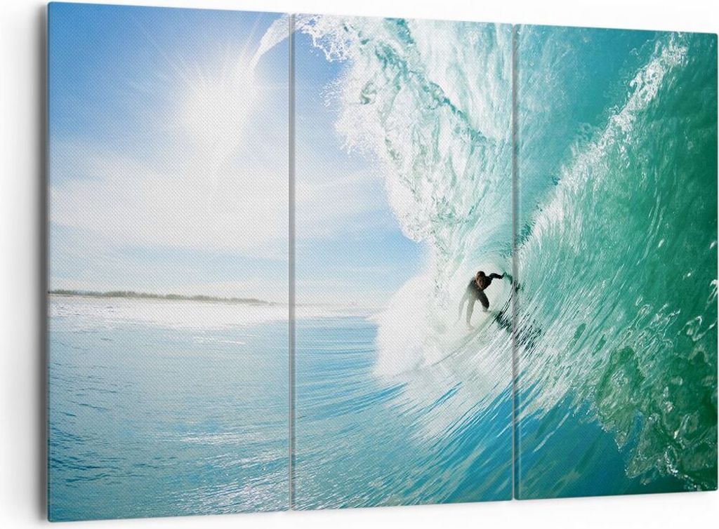 Bild auf Leinwand - Leinwandbild - Abenteuer surfer welle ozean - 165x110cm - Wand Bild - Wanddeko - Leinwanddruck - Bilder - Kunstdruck - Wanddeko...