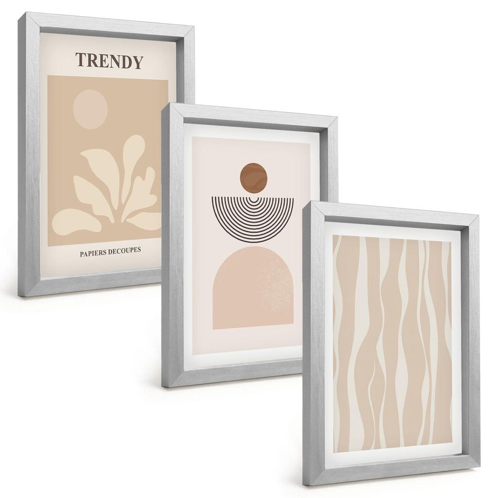 Bilder Set 3-teilig im silbergerahmten Rahmen – Wandbilder 3 Stück – gerahmte Poster für Wohnzimmer, Schlafzimmer und Flur – 20x30 cm – S...
