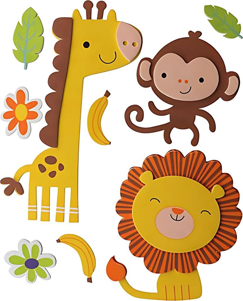 GLOREX Moosgummisticker 3D 13x23cm Giraffe Affe Löwe, Produktbild 