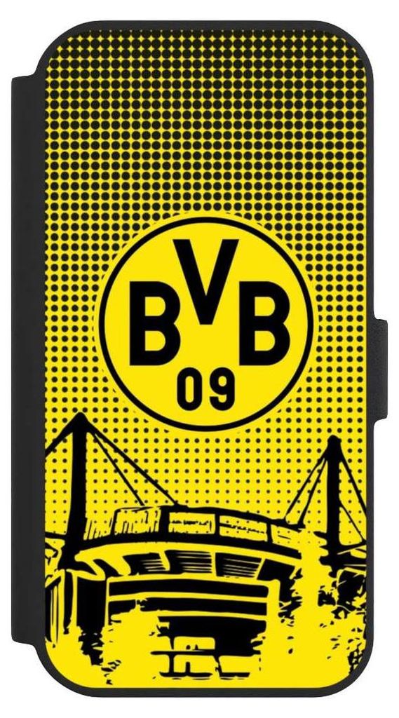 NIVOCASE Klapphülle für Apple iPhone 15 Handyhülle aus Kunst Leder NIVOflip schwarz BVB Borussia Dortmund Stadion