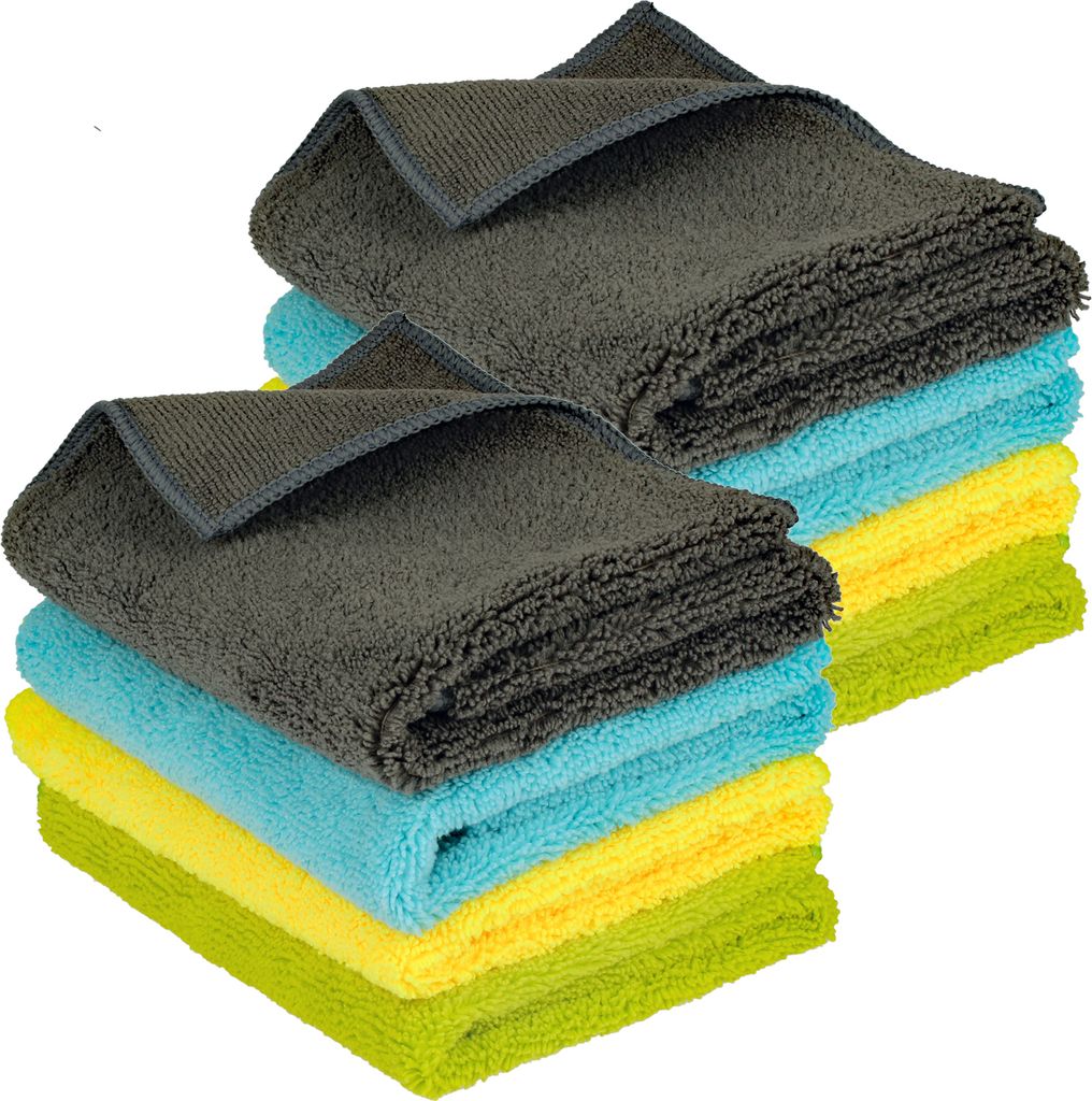 8 Stück Premium 2-in-1 Mikrofasertücher 40 x 40 cm 400g/m² in Profiqualität – Doppelseitig, Kurze und Lange Fasern