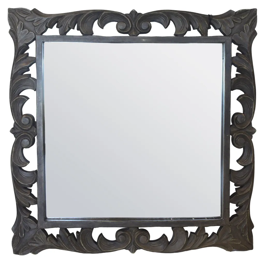 Miroir Mural Carré avec Cadre en Bois Sombre 60x60 cm pour Décoration