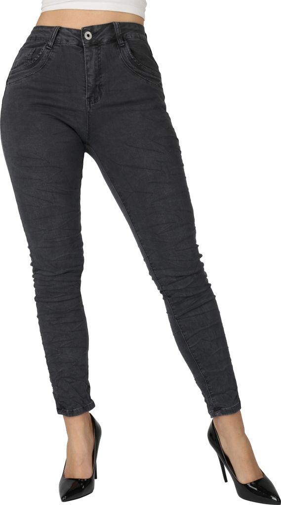 Mytrendshoe Damen Jeans Baggy 837528, Farbe: Dunkelgrau, Größe: 38