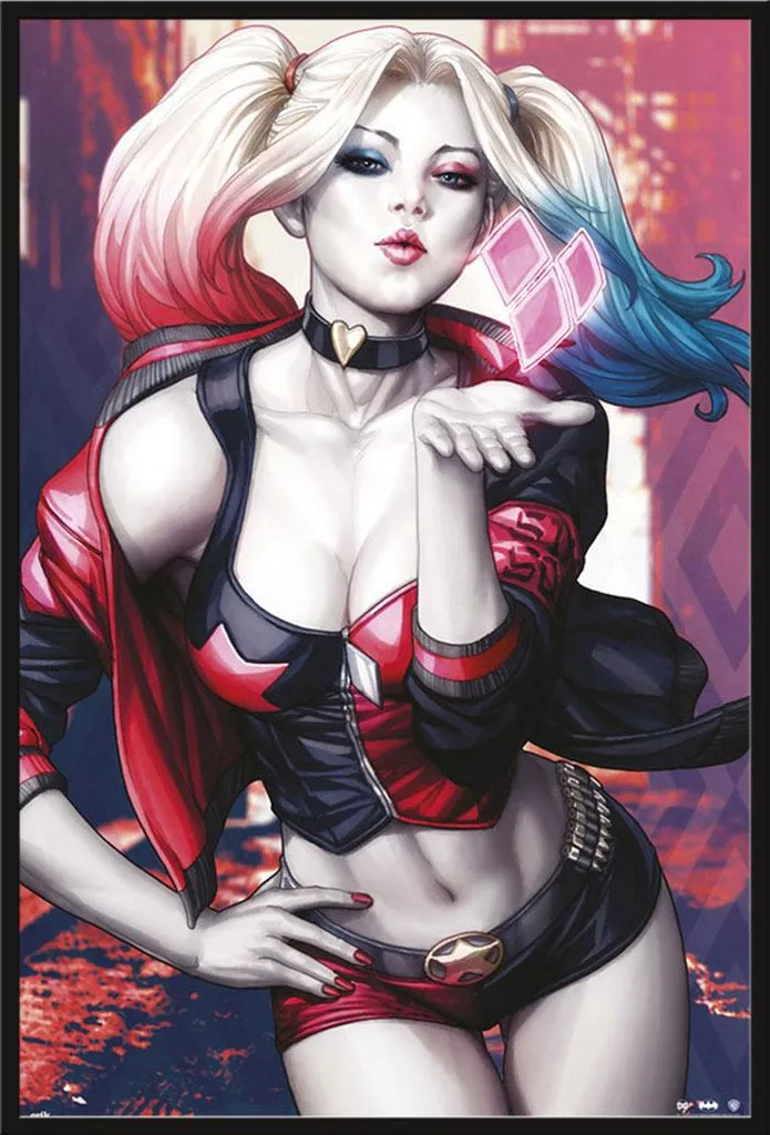 Affiche Harley Quinn Kiss DC Comics Encadrée : Protection Vitre Acrylique