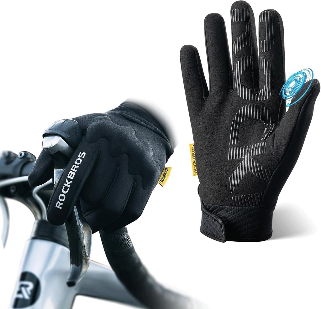 ROCKBROS Fahrradhandschuhe rutschfeste Winddichte Vollfinger Touchscreen zum Radfahren Wandern Damen/Herren S