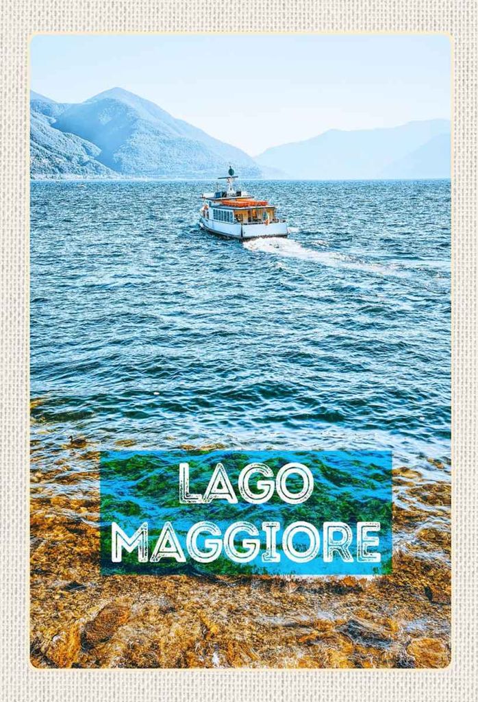 vianmo Holzschild 30x20 cm Lago Maggiore Italien Insel Boot Meer Bildmotiv Reisemotiv Abenteuer Reisen