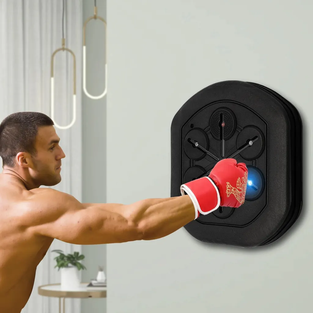 Machine de boxe musicale connectée en PU noir avec gants inclus