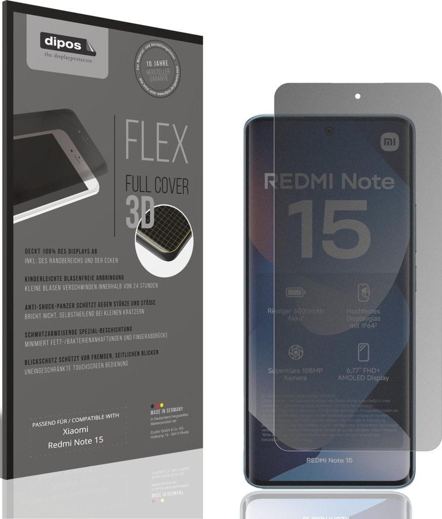Full Cover Privacy Blickschutzfolie für Xiaomi Redmi Note Produktbild 