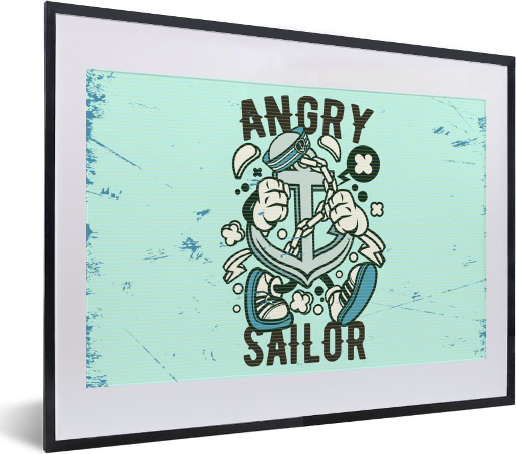 MuchoWow MuchoWow Gerahmtes Poster Anker - Boot - Vintage 40x30 cm - Poster mit zchwarzem Bilderrahmen - Bilderrahmen - Poster im Rahmen