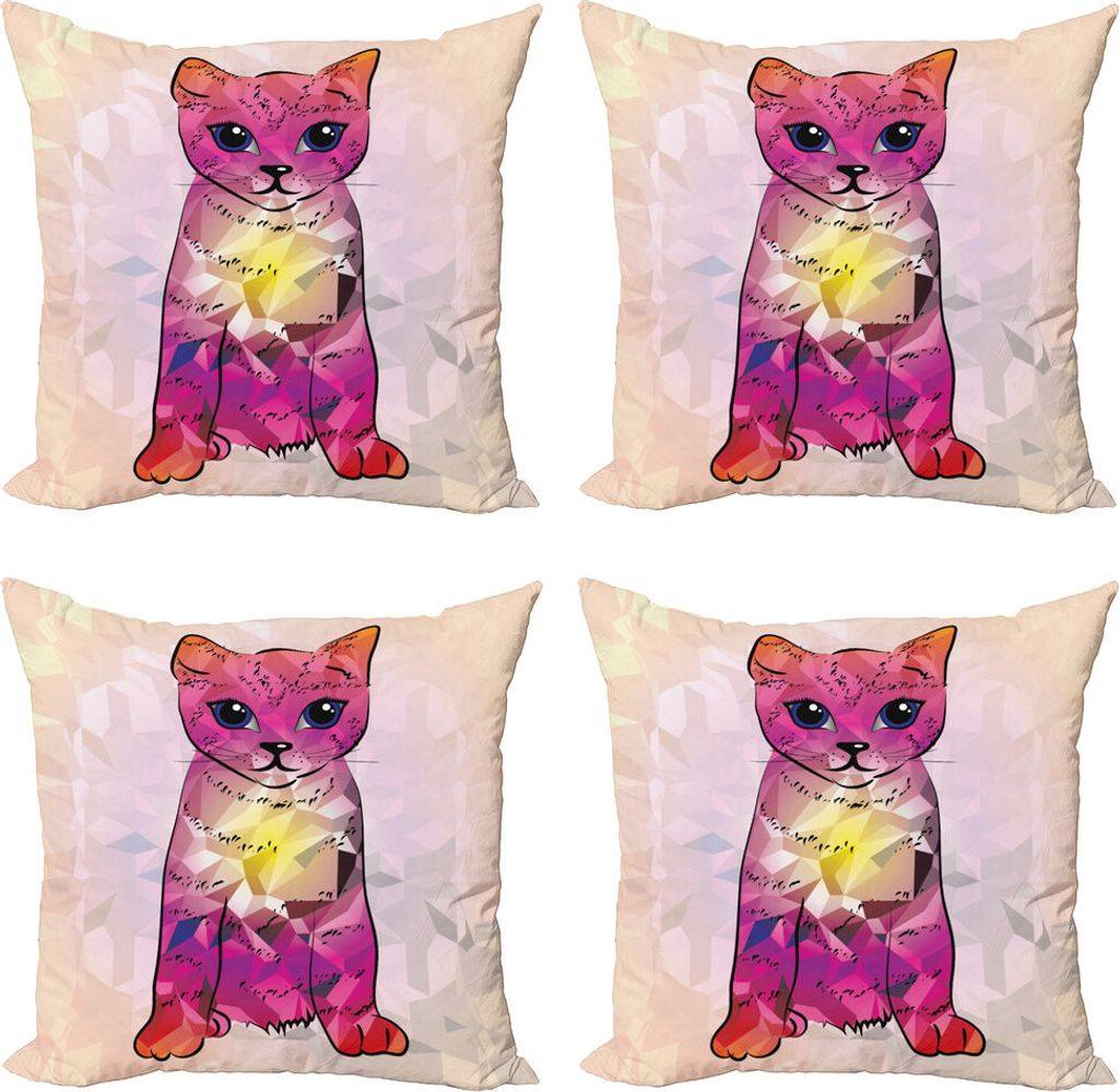 ABAKUHAUS Katze Kissenbezug Set (4 Stück), Retro Digital-Roboter-Katze, Moderner Doppelseitiger Digitaldruck, 45 cm x 45 cm, Pink Fuchsie