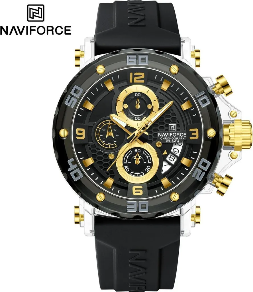 Montre homme légère et antichoc Naviforce noire transparente
