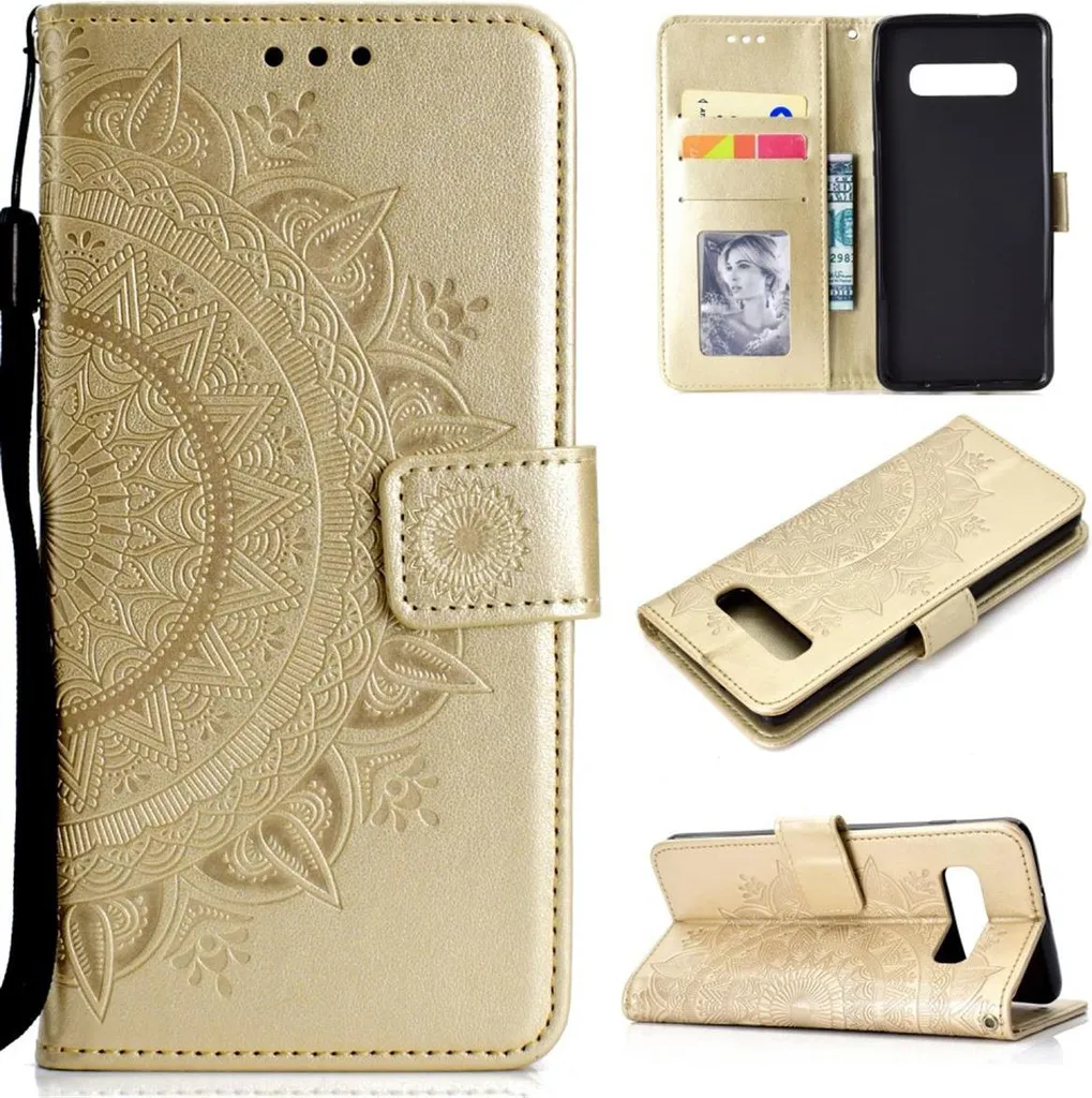 Custodia Samsung Galaxy S10 Flip Cover Mandala Oro - Protezione Elegante