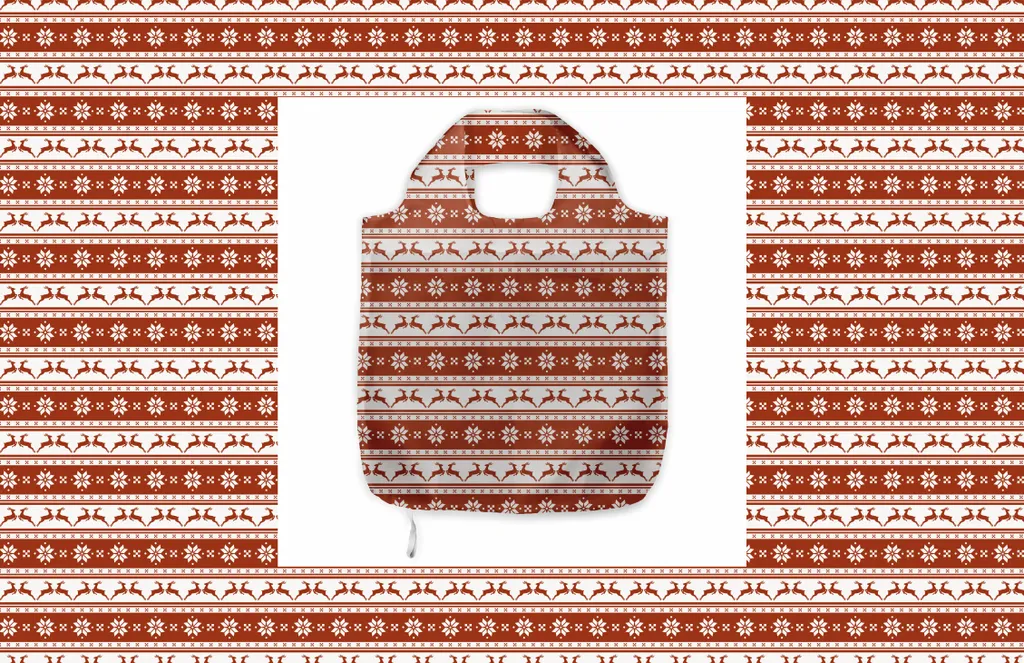 Shopper Natalizia Scandinava ABAKUHAUS - Borsa in Tela Rosso/Bianco