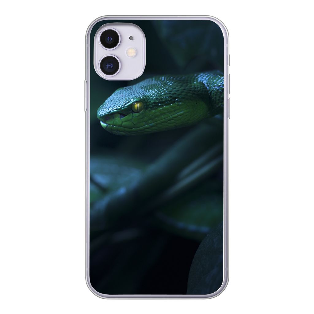 MuchoWow Handyhülle Schutzhülle Hülle für iPhone 11 Schlange - Makro - Holz Silikon Softcase Handy Hülle - Handytasche