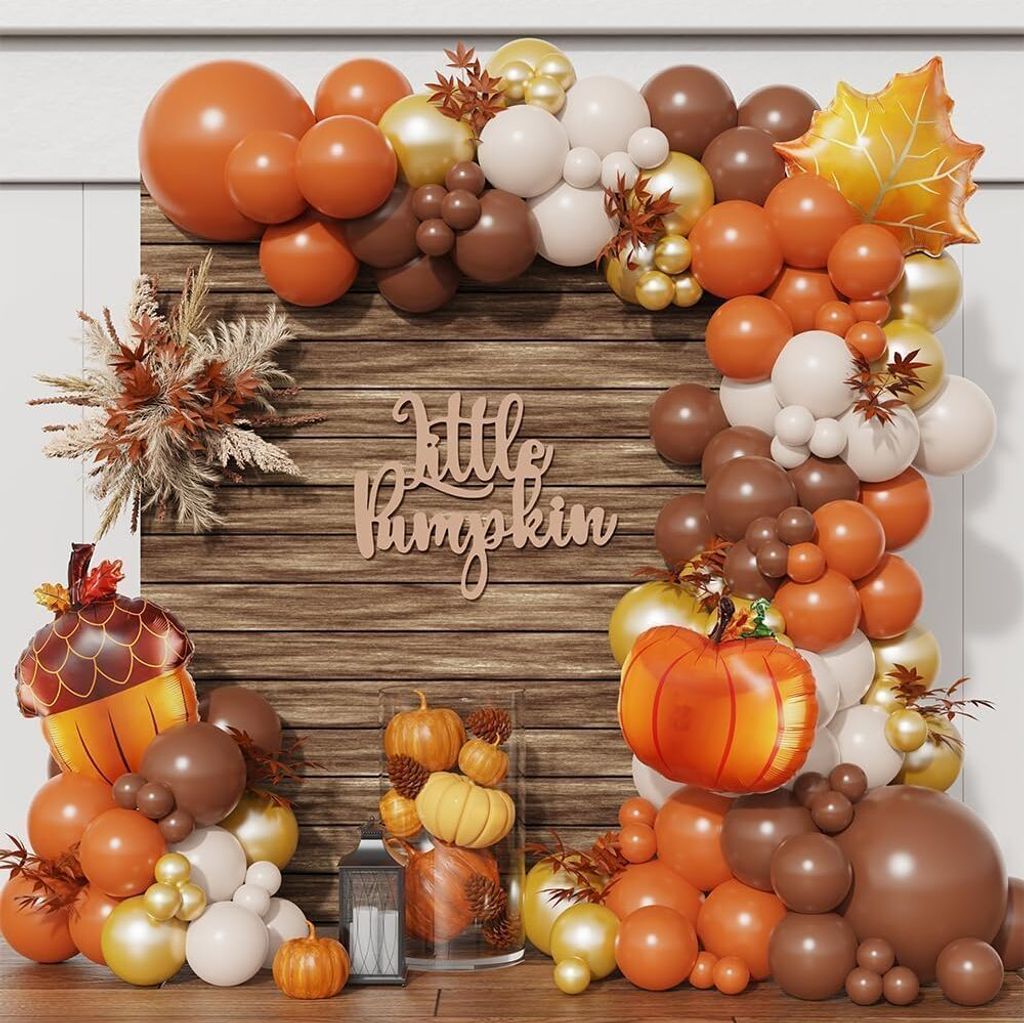 Herbst-Erntedank-Luftballons, Girlandenbogen-Set, 112-teilig, orange, kaffeebraun, weiß, sandfarben, Boho-Luftballons für Herbstgeburtstage, „H...