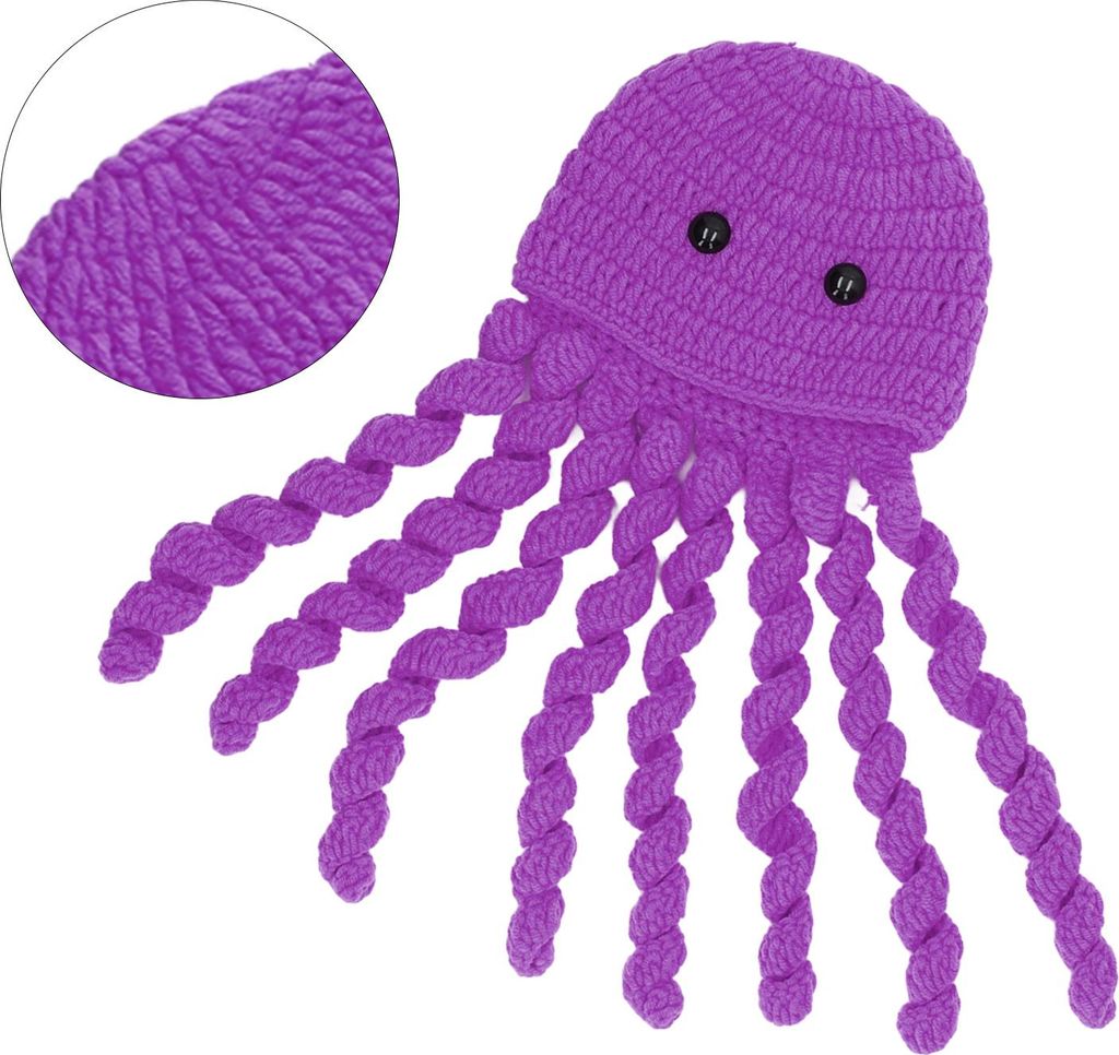Baby-Fotografie-Mütze, handgefertigt, niedlich, lustig, Oktopus-Tier, gestrickt, für Foto-Requisite, tägliches Tragen, Lila