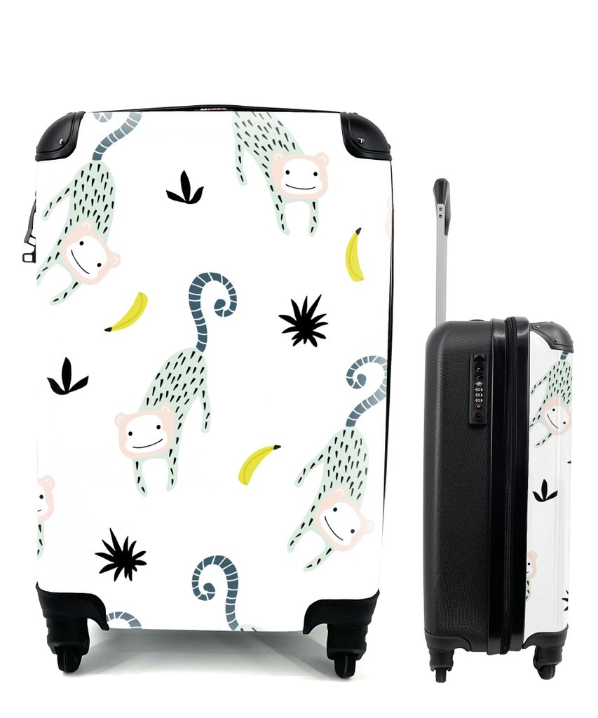MuchoWow Koffer Handgepäck Trolley Rollkoffer Kleine Reisekoffer mit 4 Rollen - Affe - Banane - Muster - Cabin Size < 55x40x23 cm & 55x40x20 cm ...